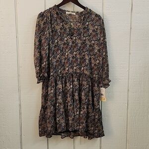 REWIND Black Floral Baby Doll Tunic 3/4 Sleeve Dress XLarge